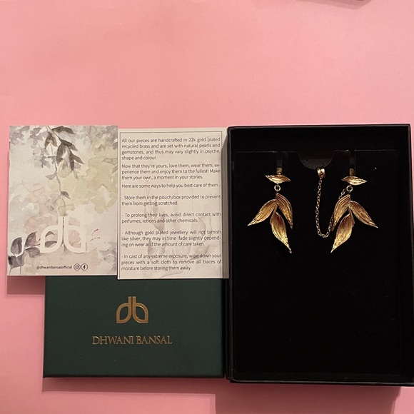 Dhwani Bansal Isaro Mini 22k Gold-Plated Leaf Earrings w/ Ear Cuff Chain - Picture 11 of 11